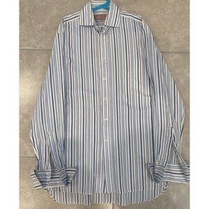 Thomas Pink jermyn street london white, & blue stripe Size 15/33 French Cuff